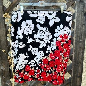 Ricki’s flower design skirt,  black & white flowers with cascading red flowers